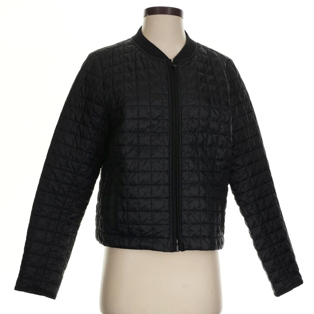 Athleta Women Black Quilted Full Zip Bomber Jacket Small Grid Pattern Pocket